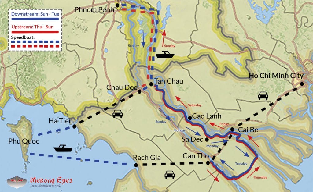 4-Day Downstream Phnom Penh to Saigon via Can Tho, Chau Doc, Cai Be by Mekong Eyes Cruise