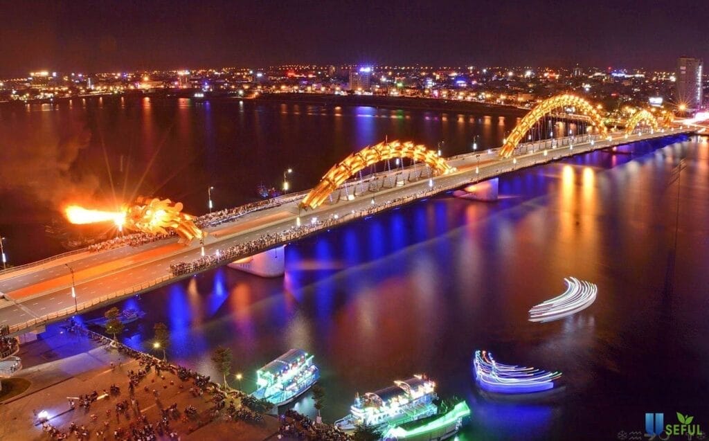 The-Dragon-Bridge-spouts-water-and-fire-on-three-evenings-each-weekend-1024x637 Top 10 Places in Da Nang: Complete Travel Guide 2025
